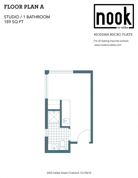 Floor plan for studio, 1 bath, 189 sqft